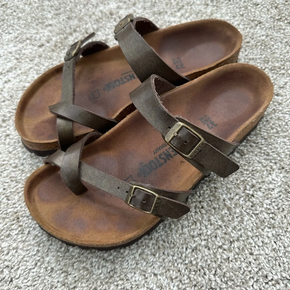 Birkenstock Mayari Brown Leather Flip Flops Shoes Size 37 - Picture 3 of 7